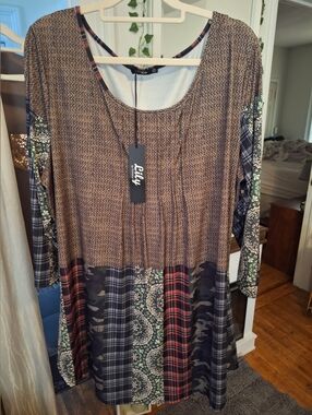 Boho Pattern Mixed Long Sleeve Tunic Top